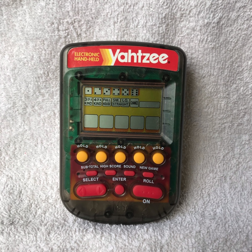 Yahtzee, hand held electronic game from 1995 by Milton Bradley Company